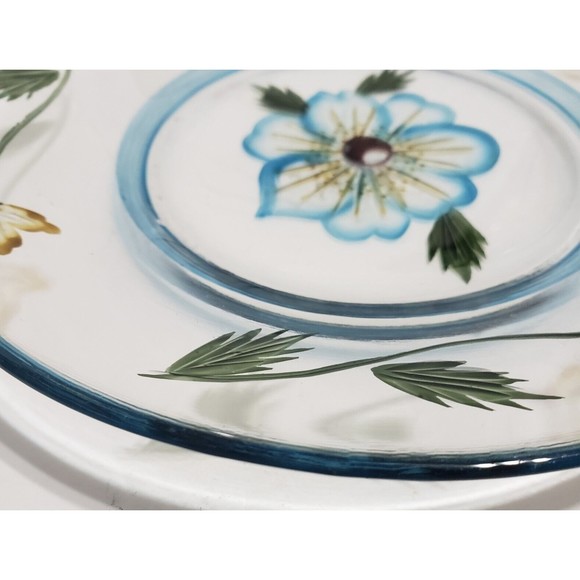 Large Jar Candle Plate Glass Blue Flower Clear 7 inches Round Unbranded - Picture 4 of 7